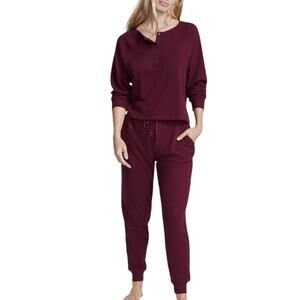 Victoria’s Secret Glow Waffle Henley Jogger Pajama Lounge Set Maroon Size S NWT